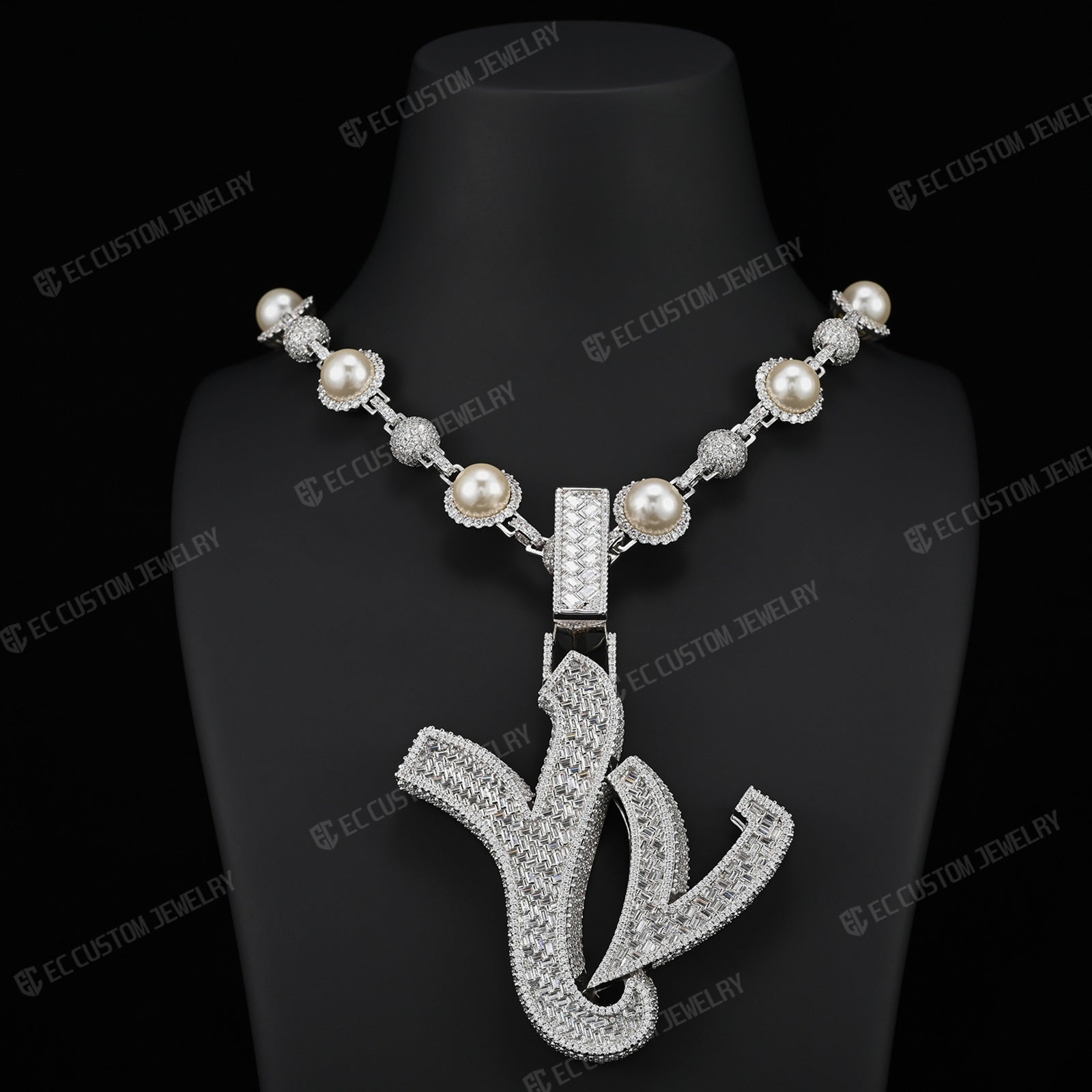 Custom Iced Out YVL Letter Pendant - 925 Silver Moissante