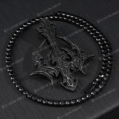 Lone DARK LORD Cross Pendant Black Diamonds Iced Out Pendant
