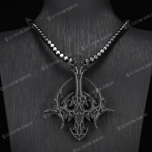 Lone DARK LORD Cross Pendant Black Diamonds Iced Out Pendant