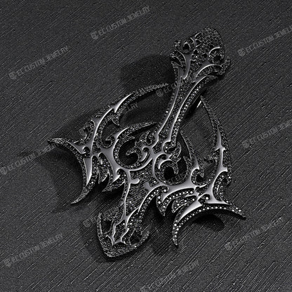 Lone DARK LORD Cross Pendant Black Diamonds Iced Out Pendant