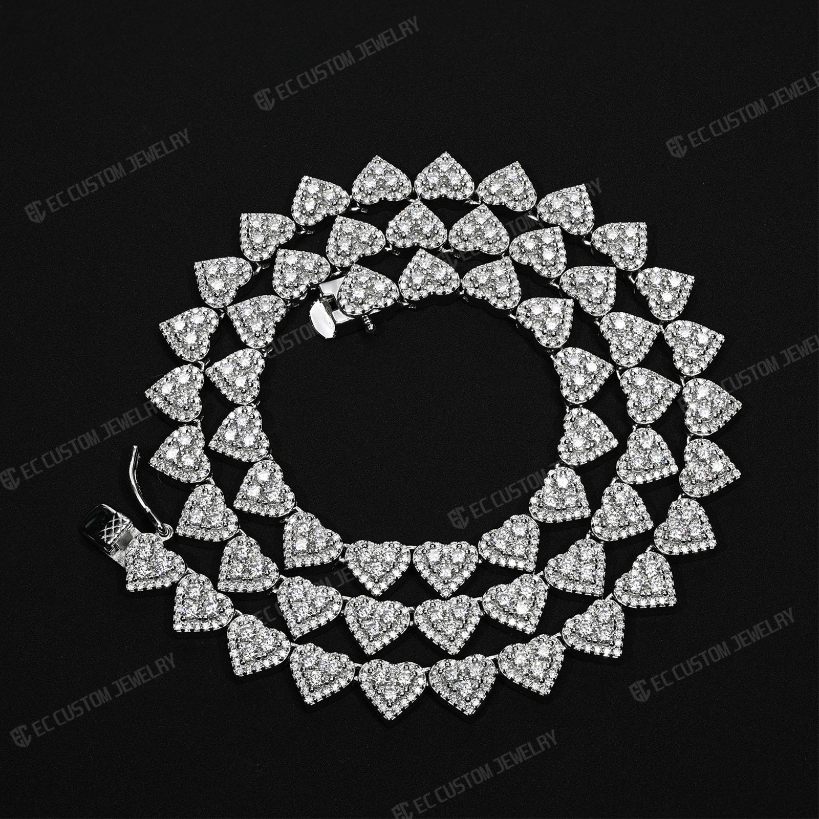 8MM Iced Out Heart Link Tennis Necklace VVS Moissanite Silver Chain