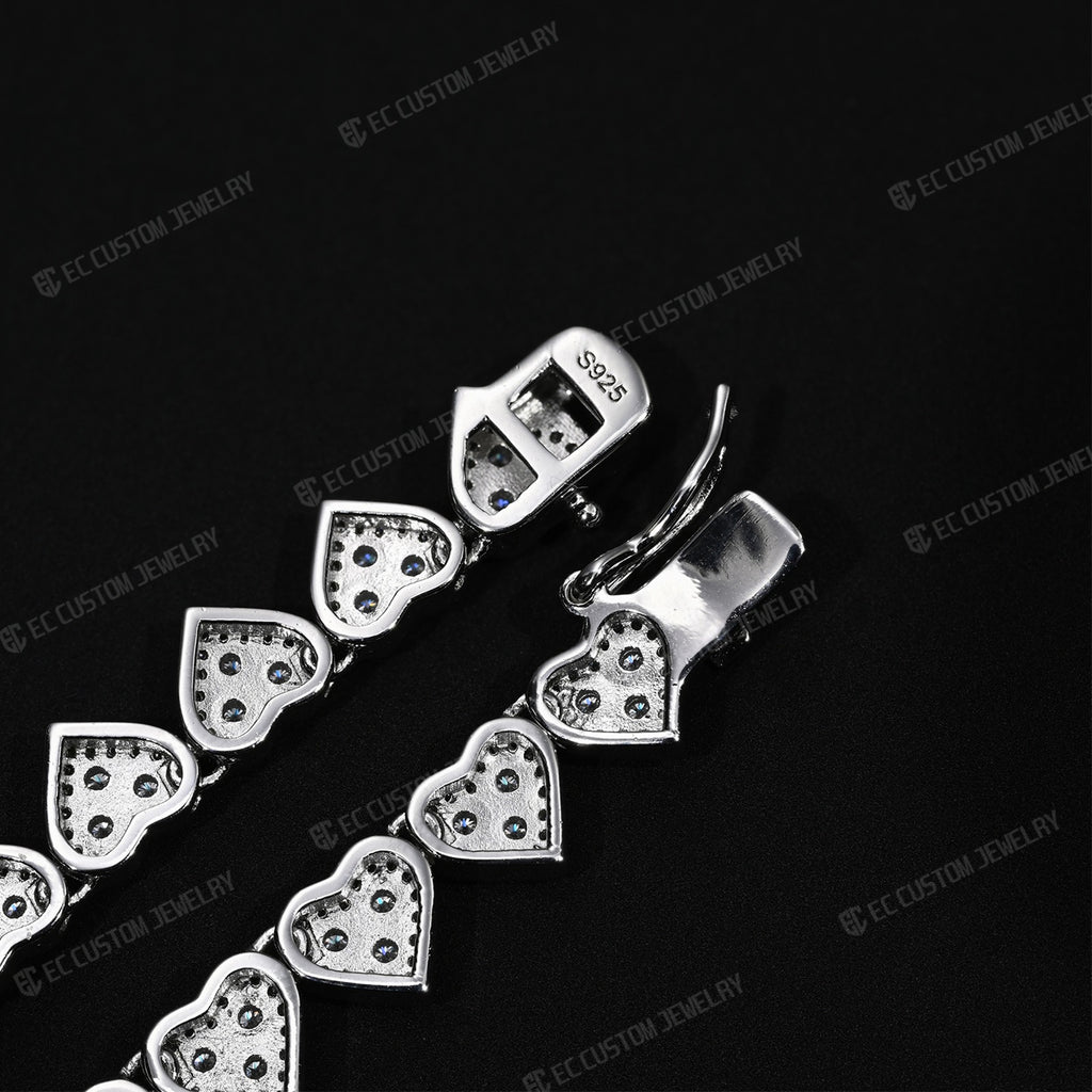 8MM Iced Out Heart Link Tennis Necklace VVS Moissanite Silver Chain