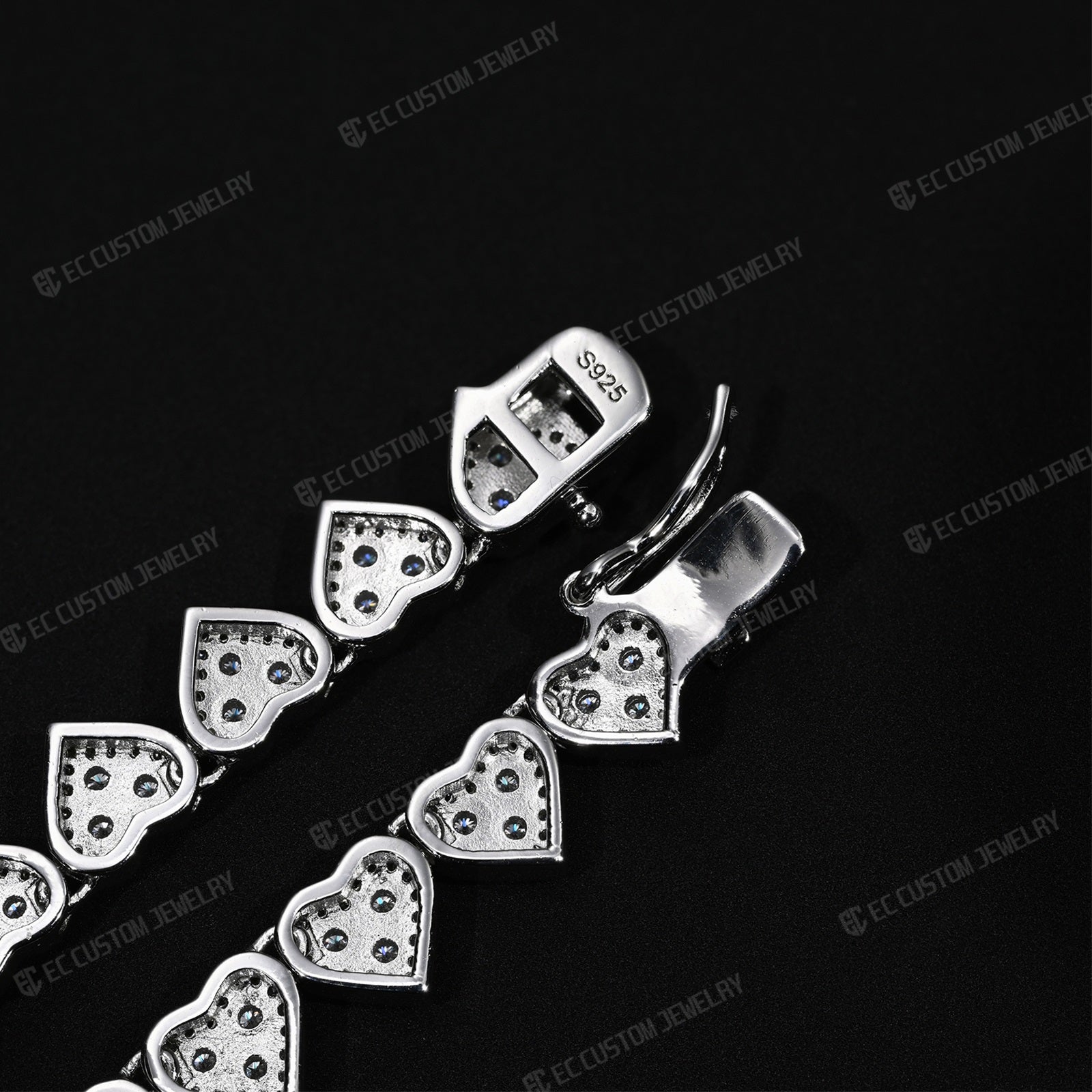 8MM Iced Out Heart Link Tennis Necklace VVS Moissanite Silver Chain