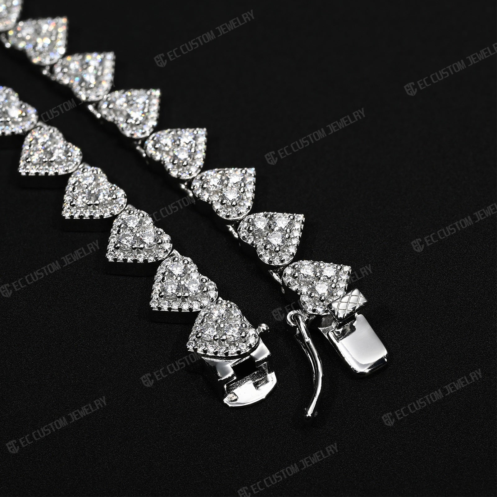 8MM Iced Out Heart Link Tennis Necklace VVS Moissanite Silver Chain
