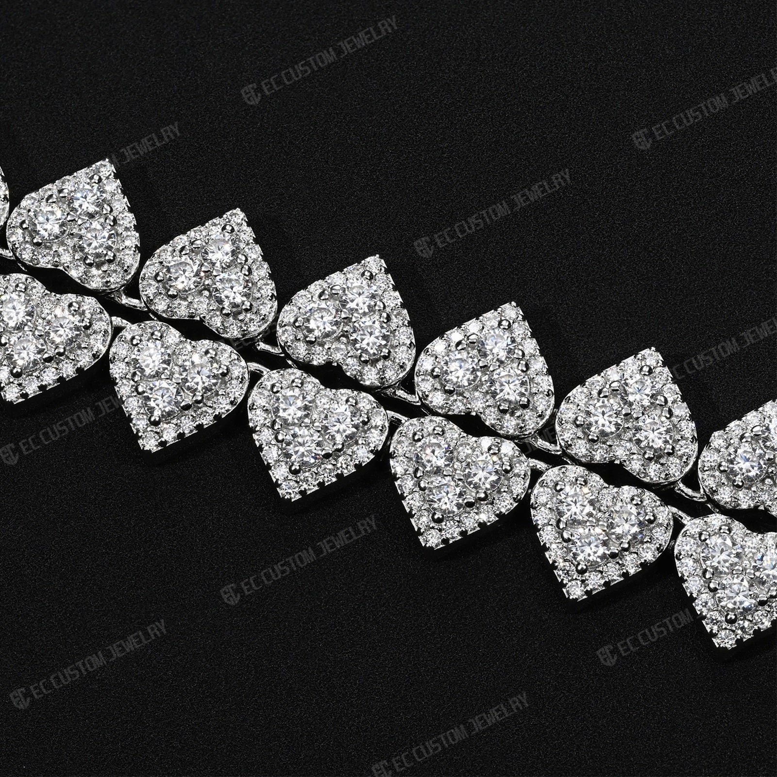 8MM Iced Out Heart Link Tennis Necklace VVS Moissanite Silver Chain