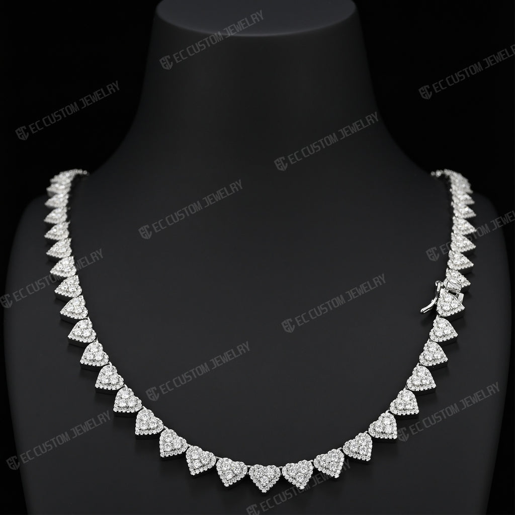 8MM Iced Out Heart Link Tennis Necklace VVS Moissanite Silver Chain