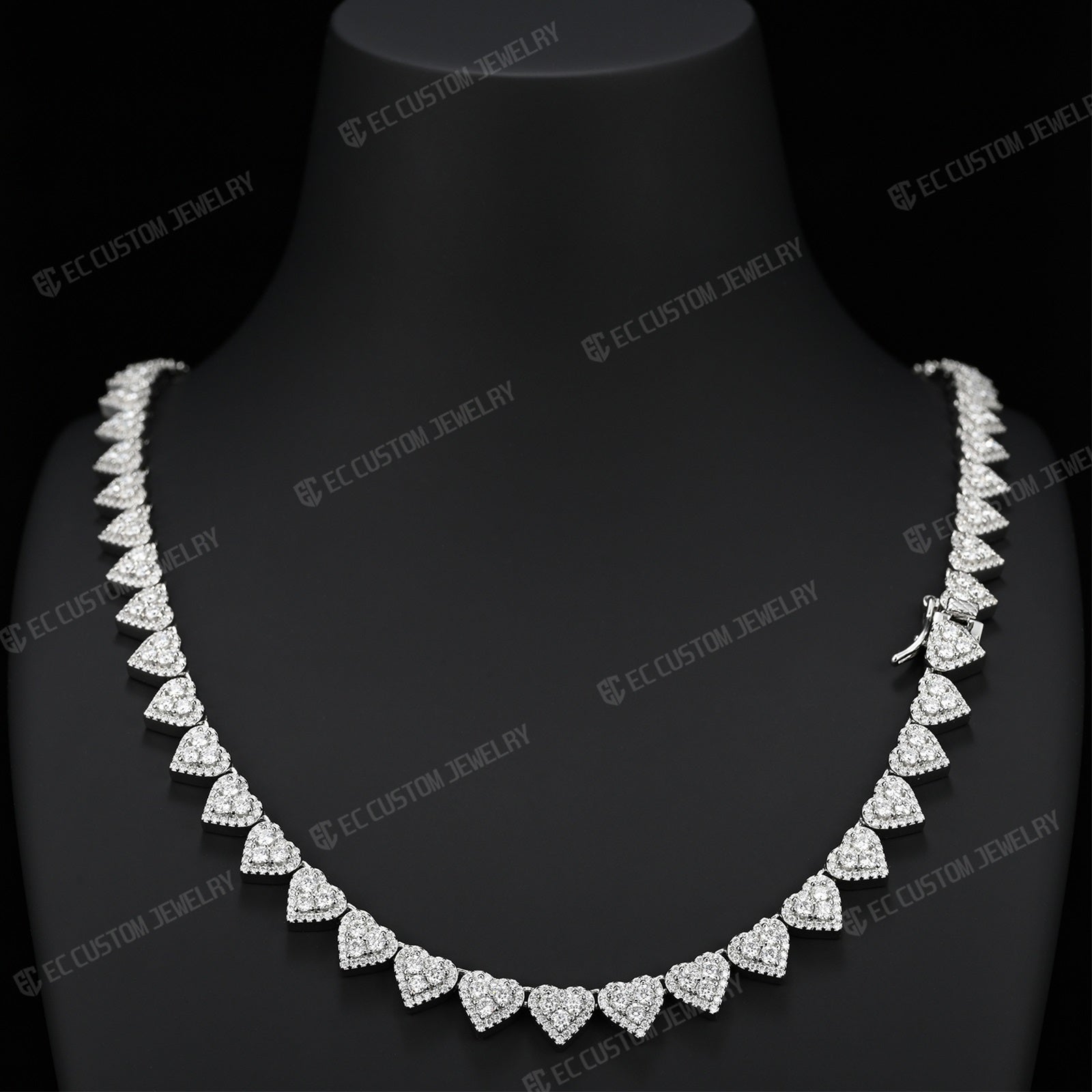 8MM Iced Out Heart Link Tennis Necklace VVS Moissanite Silver Chain