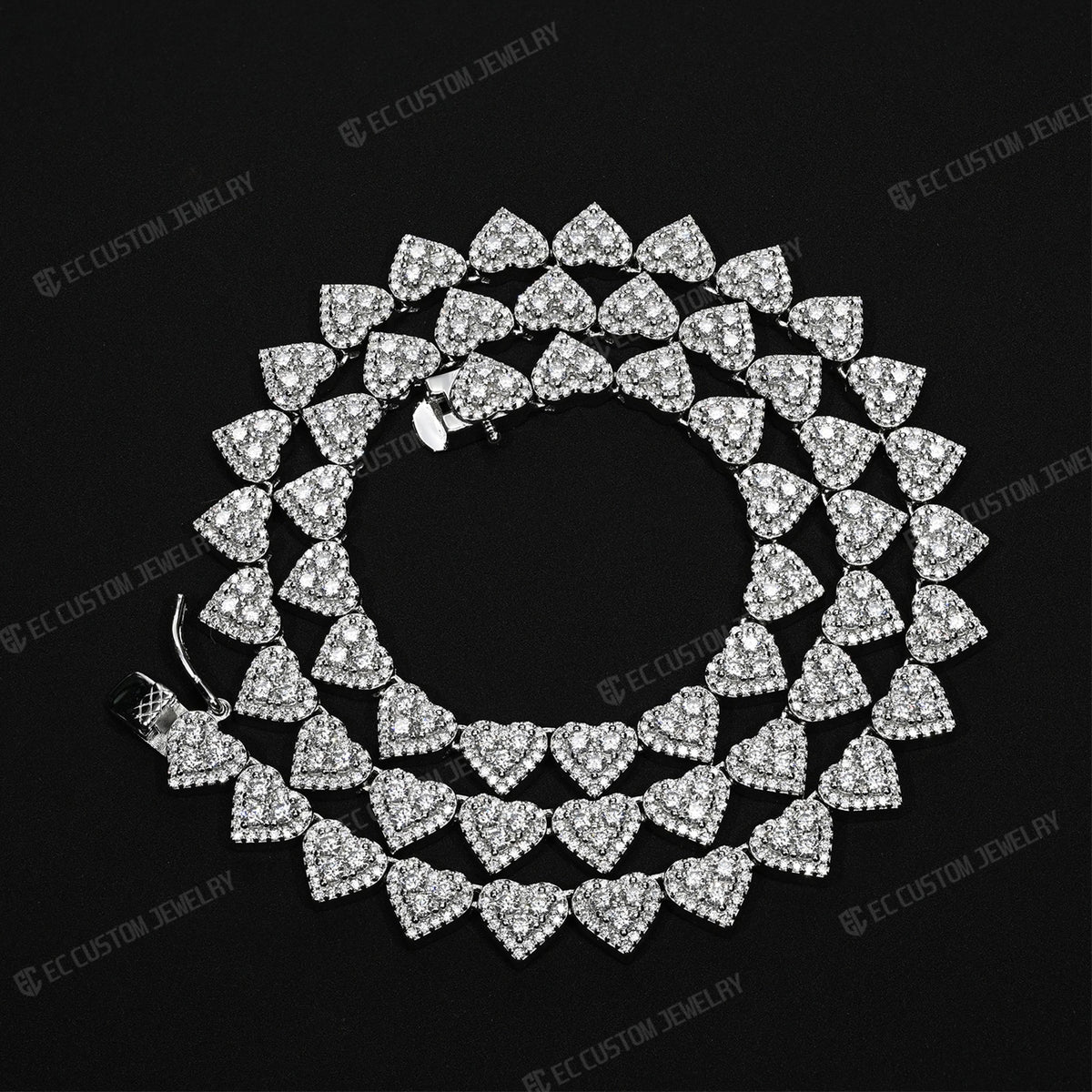 EC the jeweler  8MM Iced_Out Heart Link Tennis Necklace VVS Moissanite Silver Chain 1