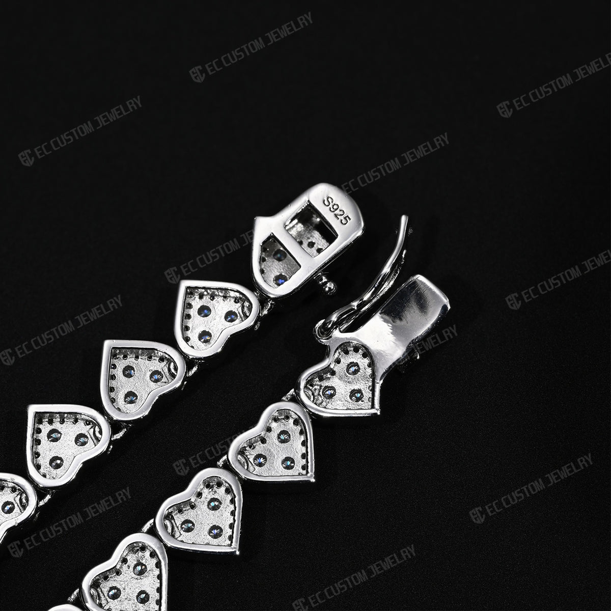 EC the jeweler  8MM Iced_Out Heart Link Tennis Necklace VVS Moissanite Silver Chain 3