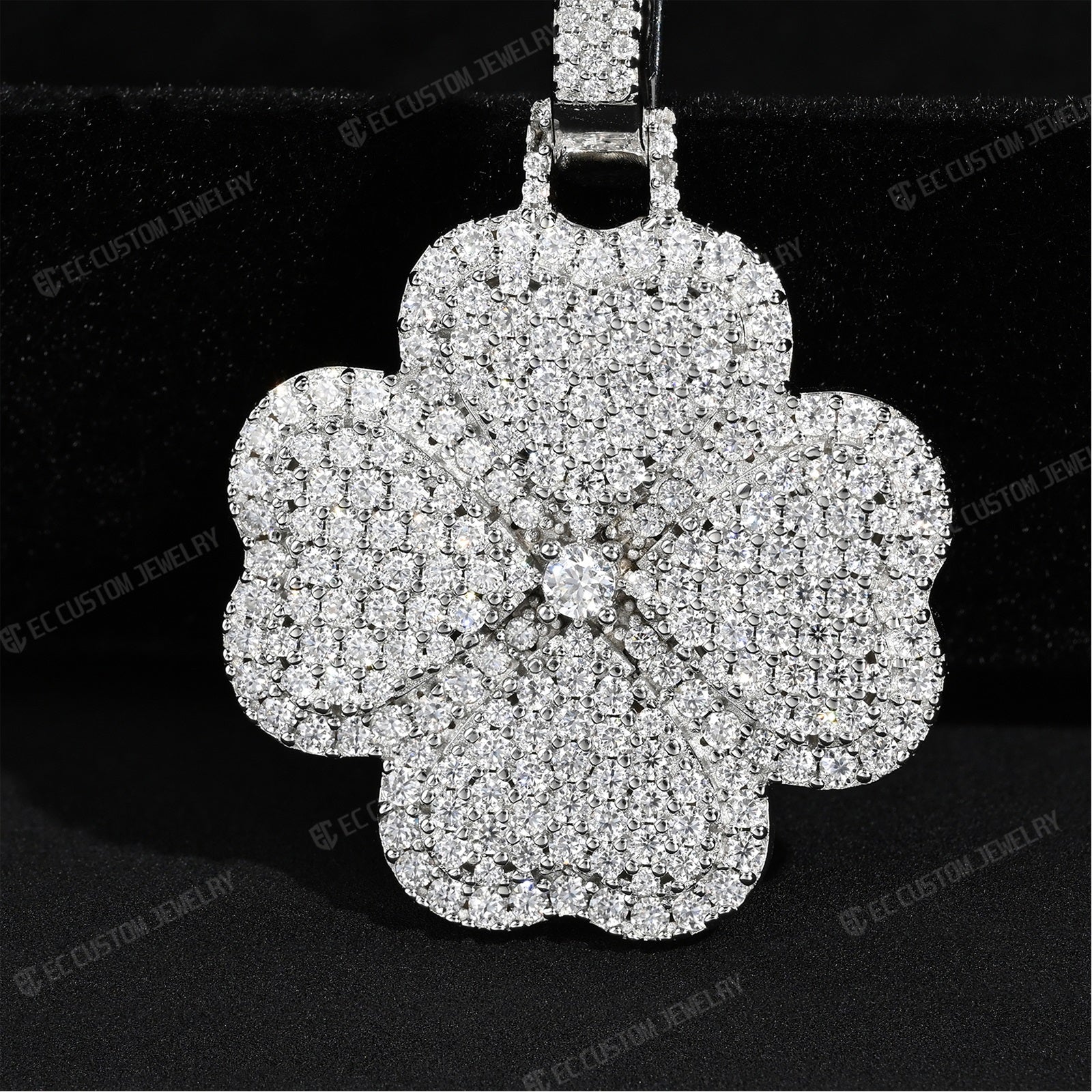 EC the jeweler Iced Out Clover Pendant VVS Moissanite Four Leaf Pendant 6