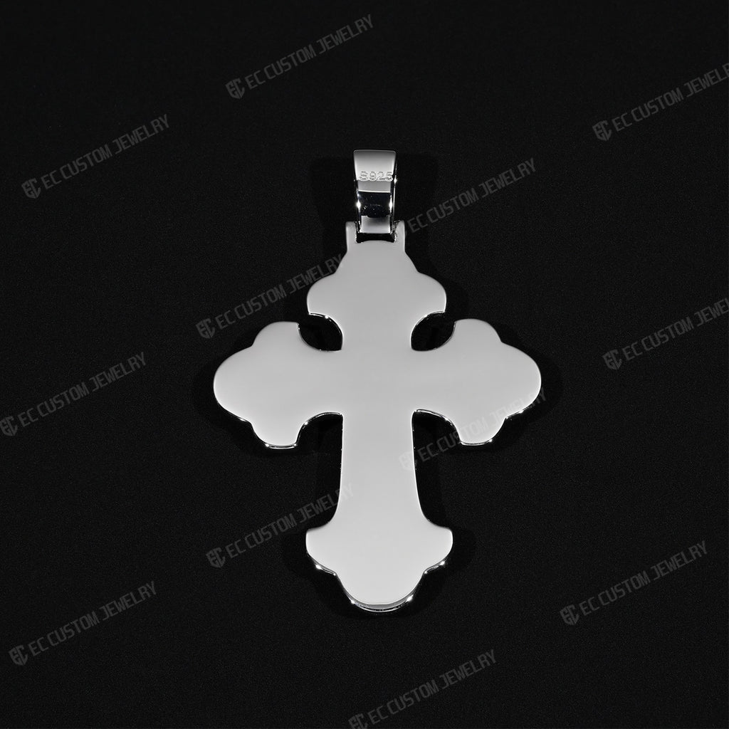 Iced Out Pear-Cut Stone Cross Pendant