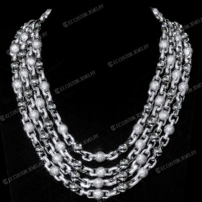 10MM Full Pave Daimond Iced Out Link Chain Ball Chain Necklace