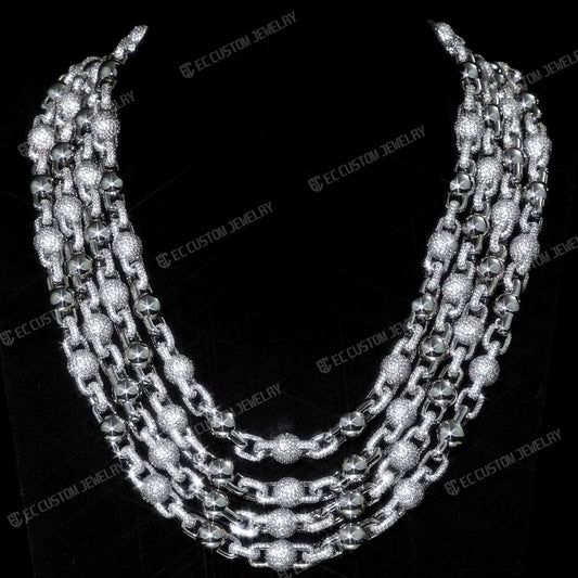 10MM Full Pave Daimond Iced Out Link Chain Ball Chain Necklace
