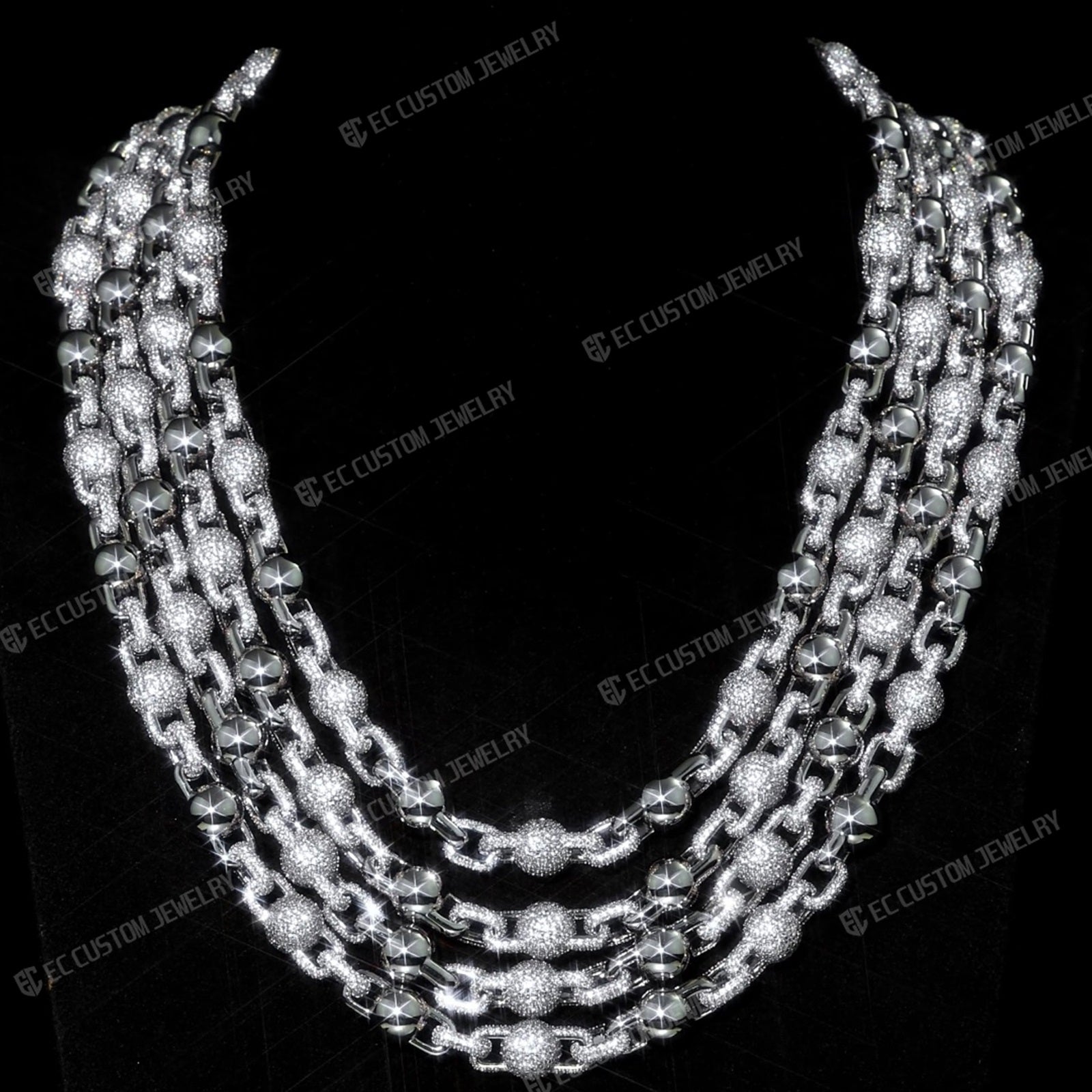 Full Pave Daimond iced out link chain ball chain necklace 