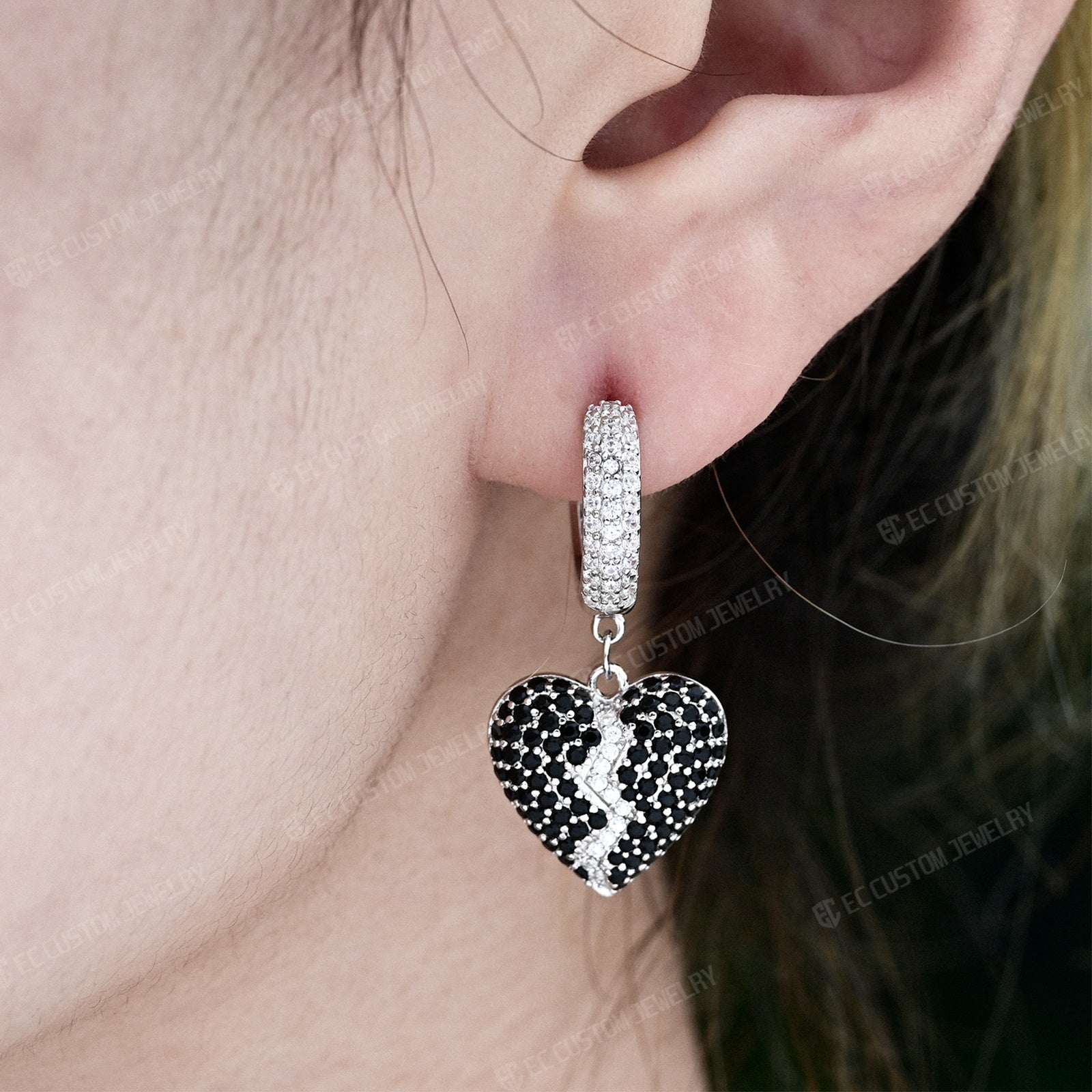 Heartbreak earrings moissanite diamond split broken heart earrings iced out streetwear jewelry 