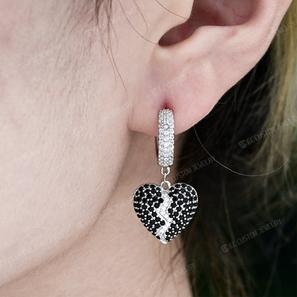 Heartbreak earrings moissanite diamond split broken heart earrings iced out streetwear jewelry 