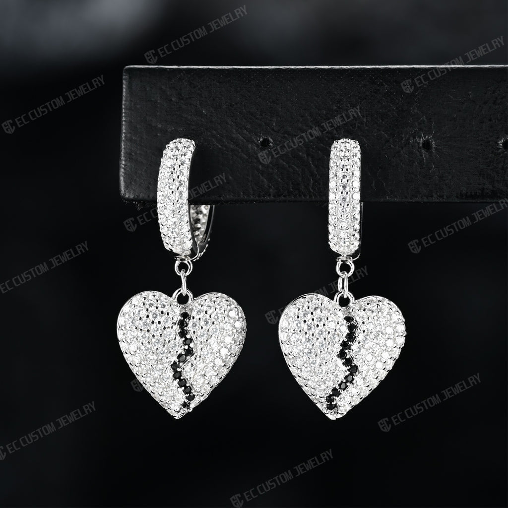 Broken Heart Earrings For man White Heart Black Heart for Man