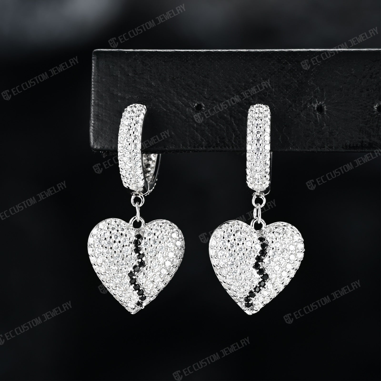 Broken Heart Earrings For man White Heart Black Heart for Man