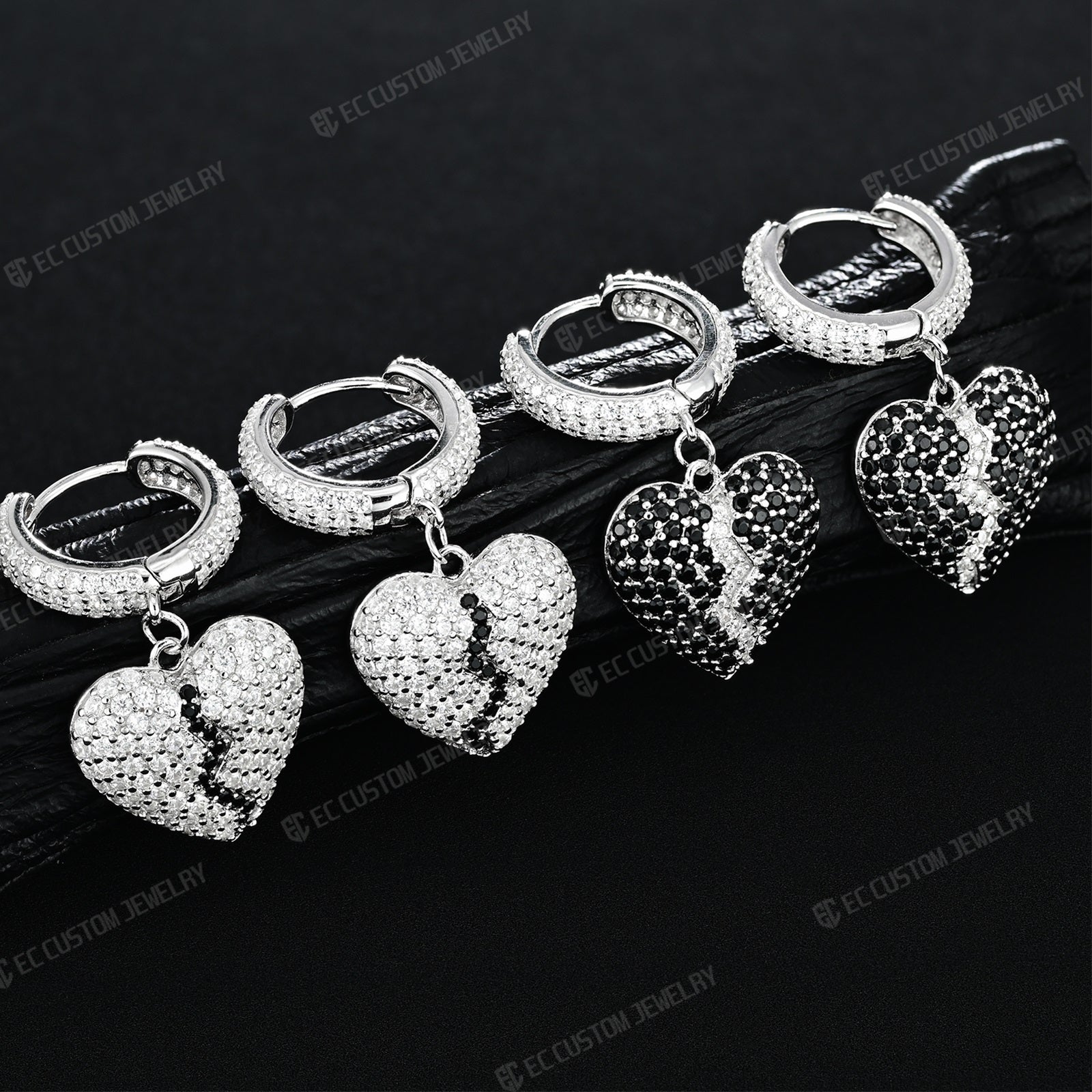 Breaking Heart moissanite diamond split heart ear rings eardrop for male
