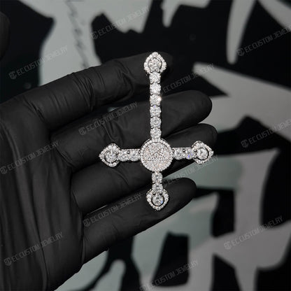 Iced Out ApolloRed Upside Down Cross Pendant Hip Hop Statement Piece