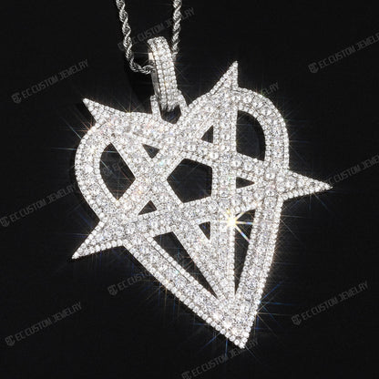 Iced Out Heart Pentagram Pendant Streetwear