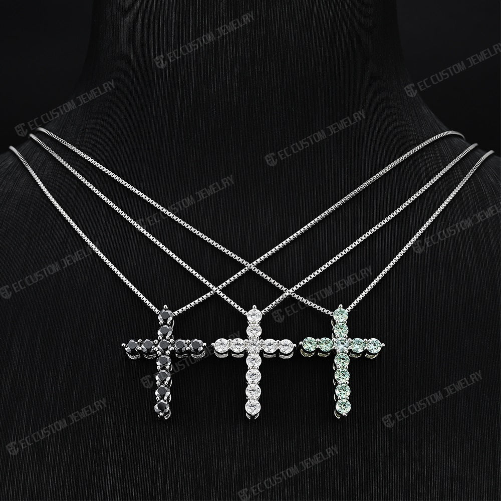 icy diamond round cut cross pendant box chain gift for her