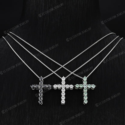 icy diamond round cut cross pendant box chain gift for her