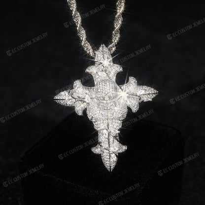 Skull Cross Iced Out Real Moissanite Pendant