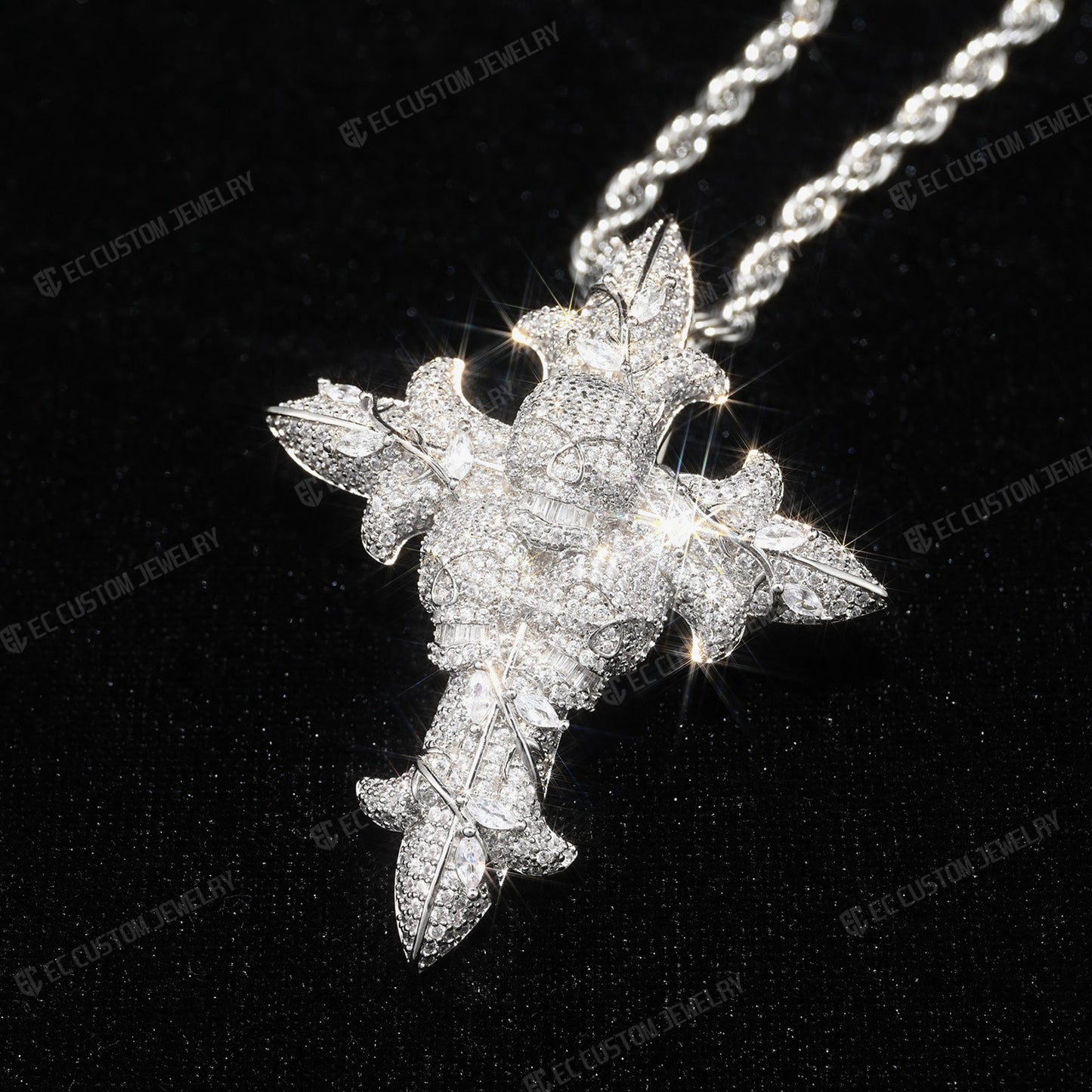 Skull Cross Iced Out Real Moissanite Pendant