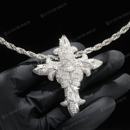 Skull Cross Iced Out Real Moissanite Pendant