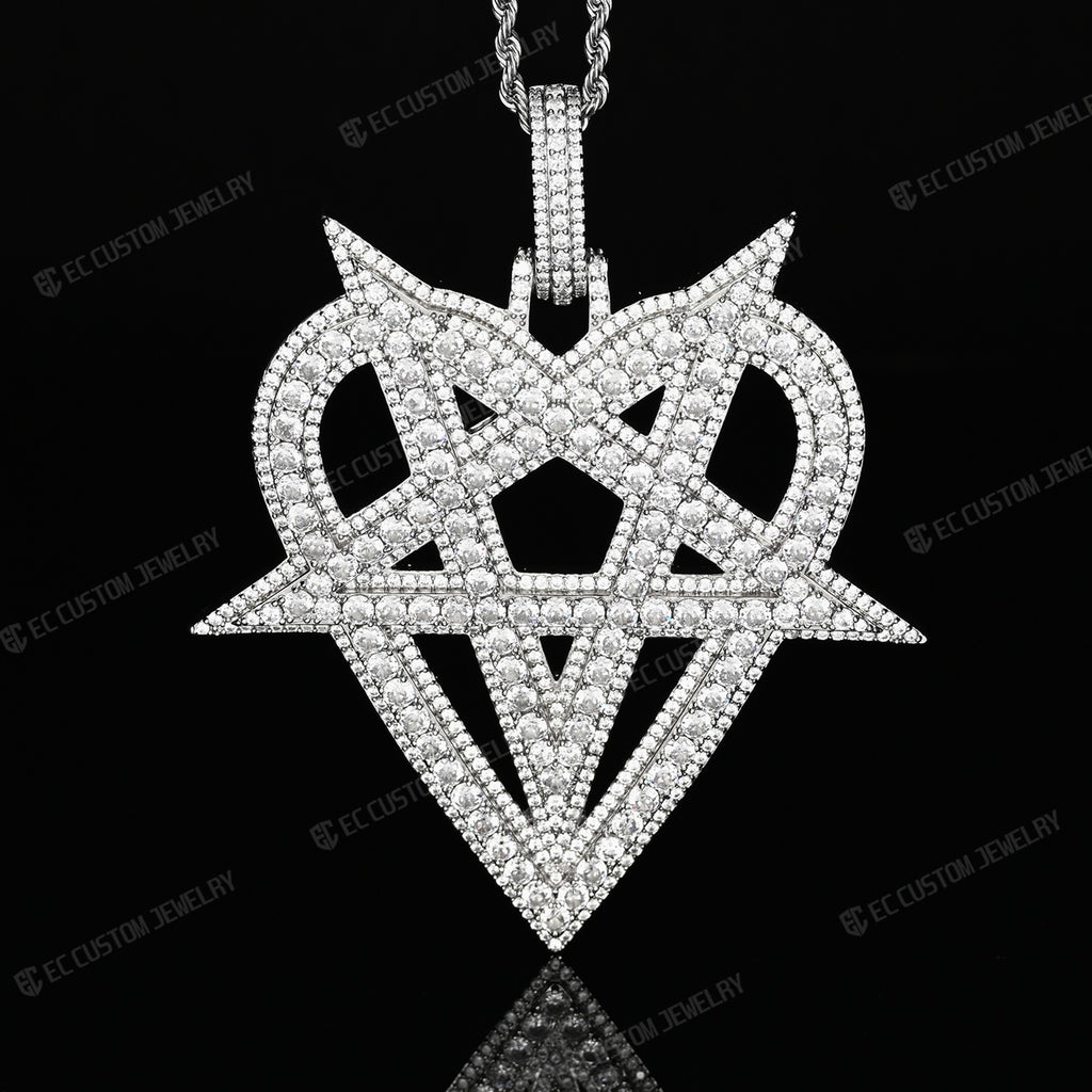 Iced Ou tDestroy Lonely Heart Pentagram Pendant Streetwear 7