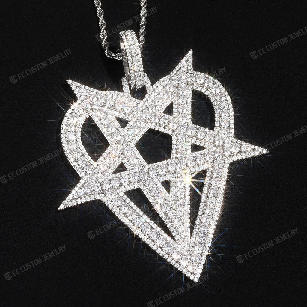 Iced Ou tDestroy Lonely Heart Pentagram Pendant Streetwear 8