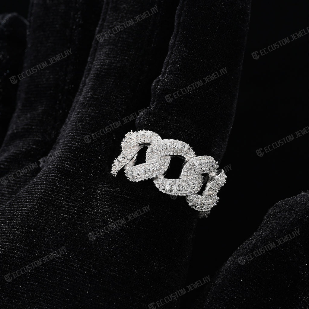 Iced Out Irregular Cuban Link Moissanite Ring
