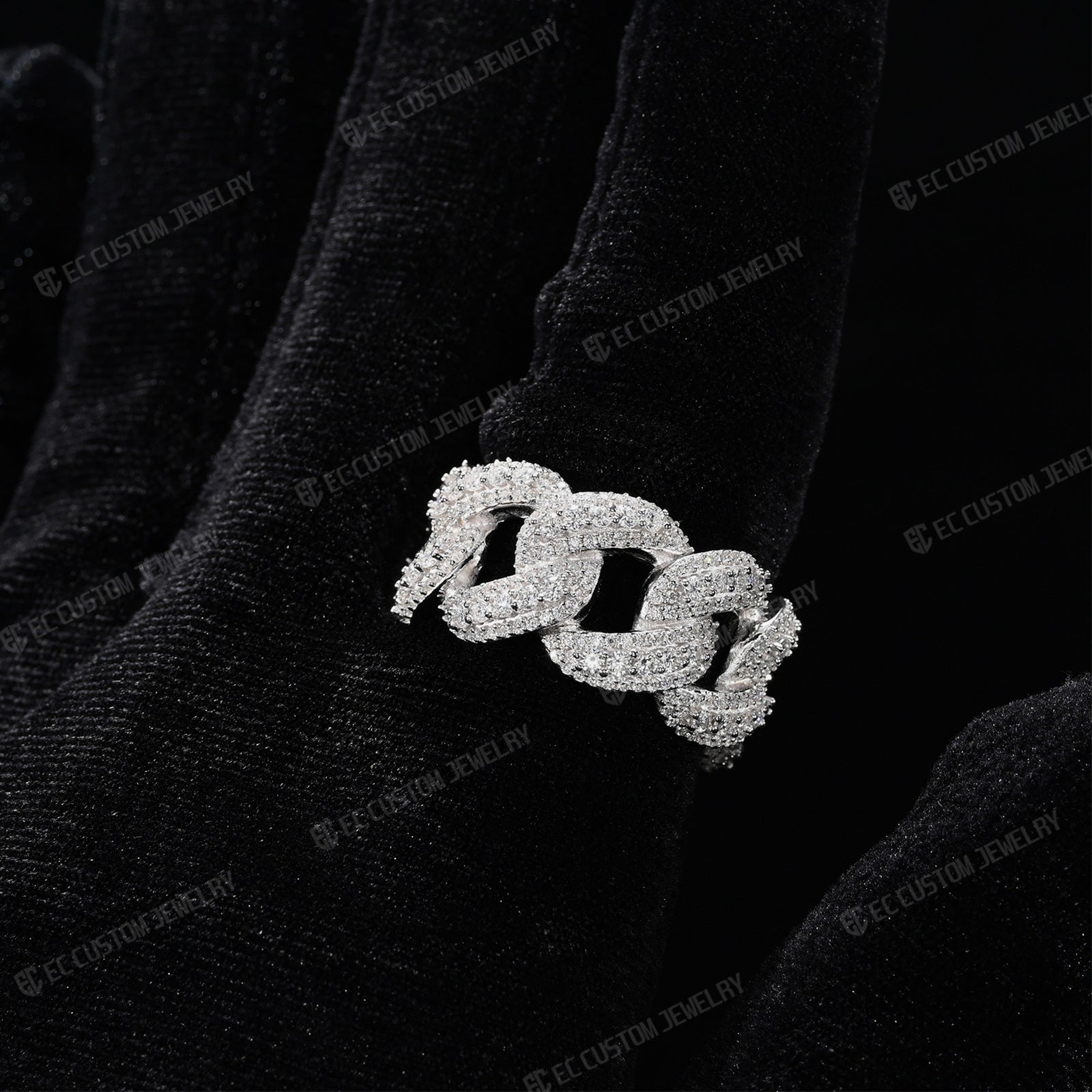 Iced Out Irregular Cuban Link Moissanite Ring