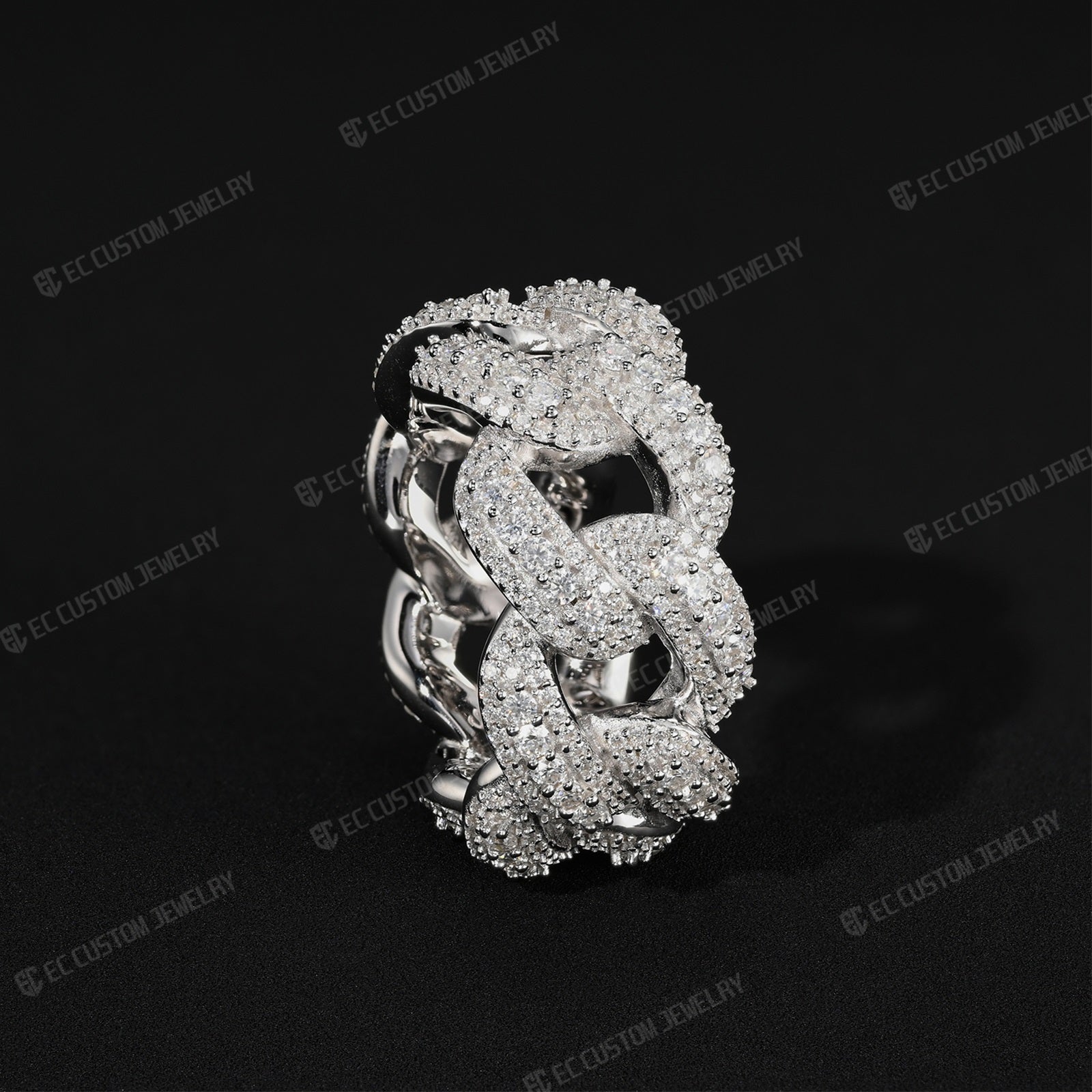 Iced Out Irregular Cuban Link Moissanite Ring