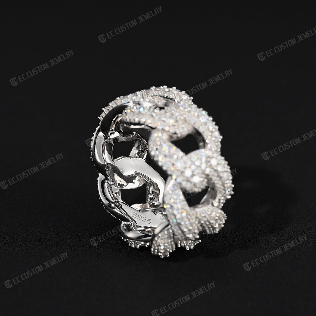 Iced Out Irregular Cuban Link Moissanite Ring