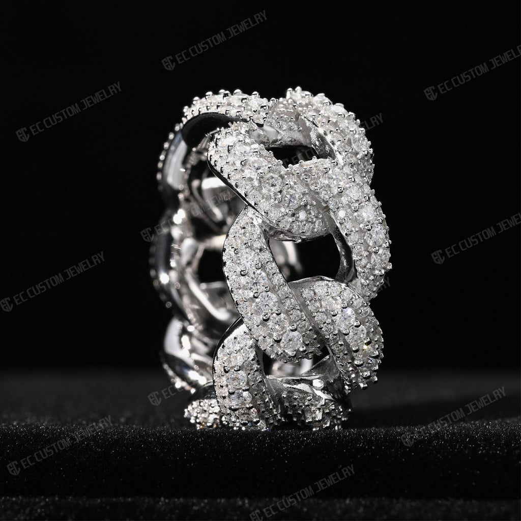 Iced Out Irregular Cuban Link Moissanite Ring