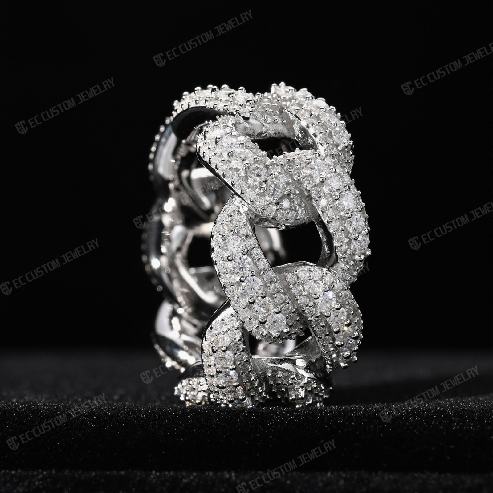 Iced Out Irregular Cuban Link Moissanite Ring