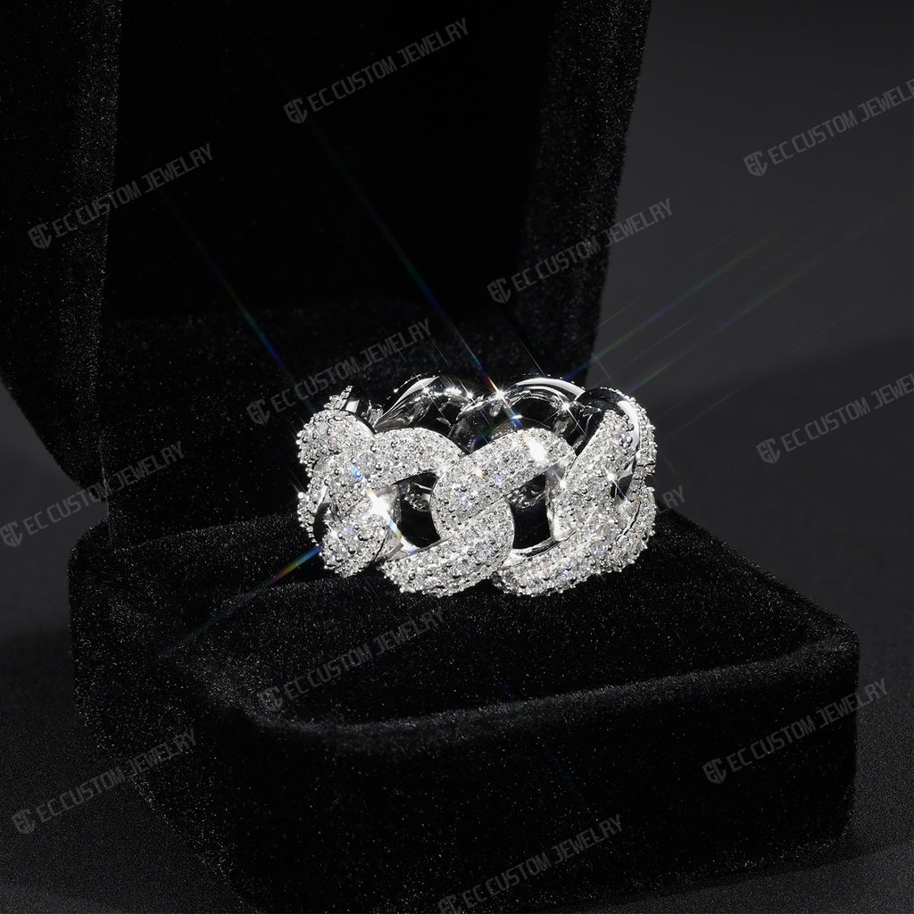 Iced Out Irregular Cuban Link Moissanite Ring