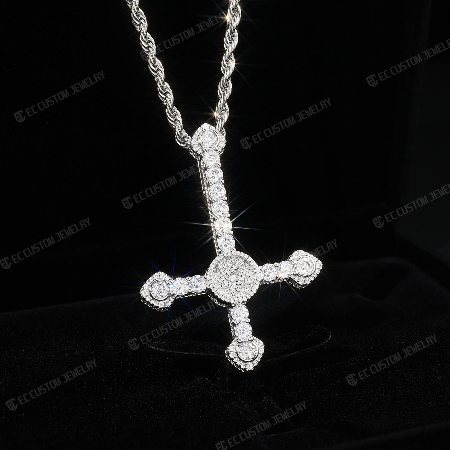 Iced Out ApolloRed Upside Down Cross Pendant Hip Hop Statement Piece