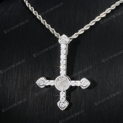 Iced Out ApolloRed Upside Down Cross Pendant Hip Hop Statement Piece