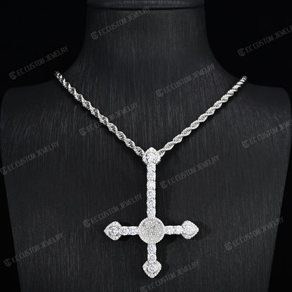 Iced Out ApolloRed Upside Down Cross Pendant Hip Hop Statement Piece