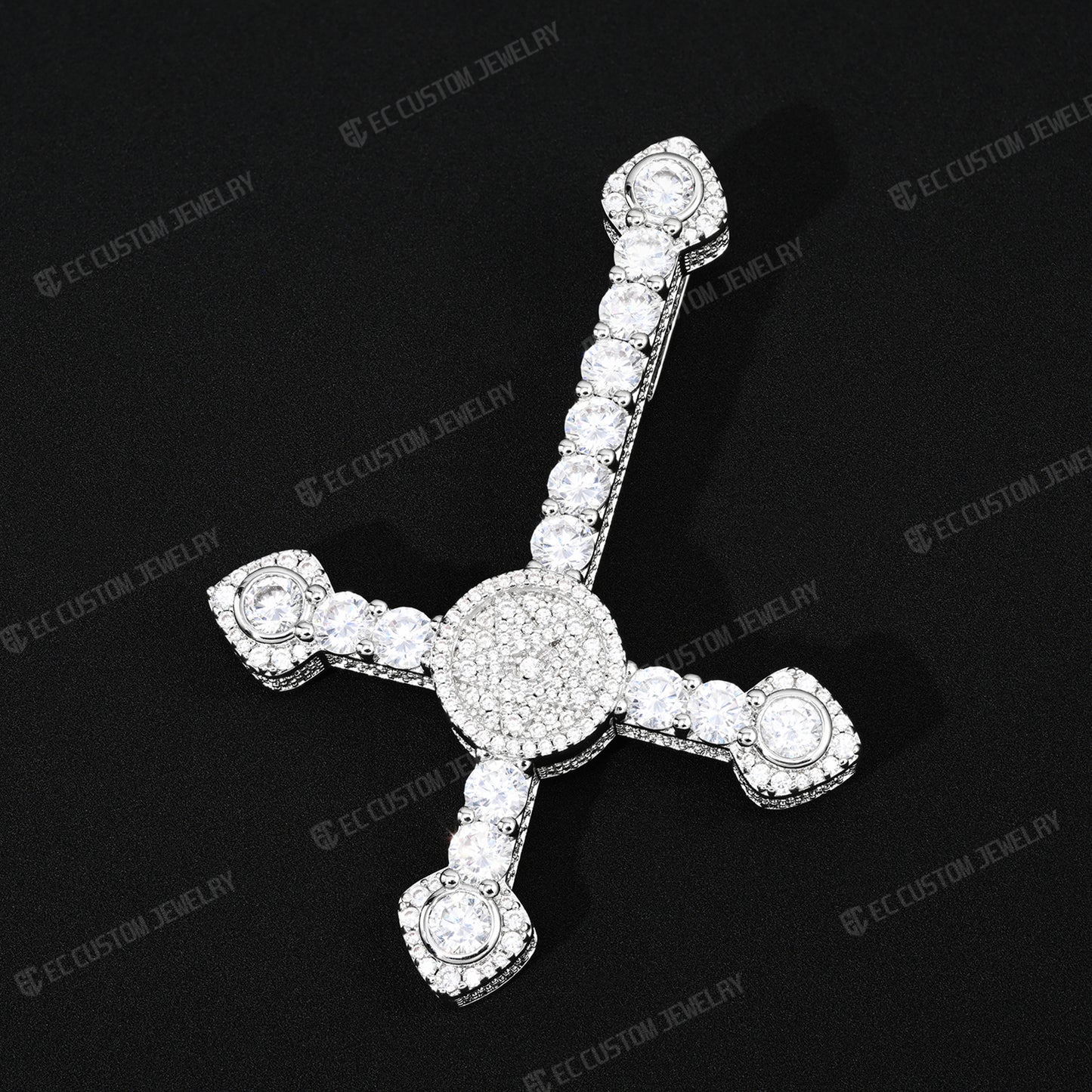Iced Out ApolloRed Upside Down Cross Pendant Hip Hop Statement Piece