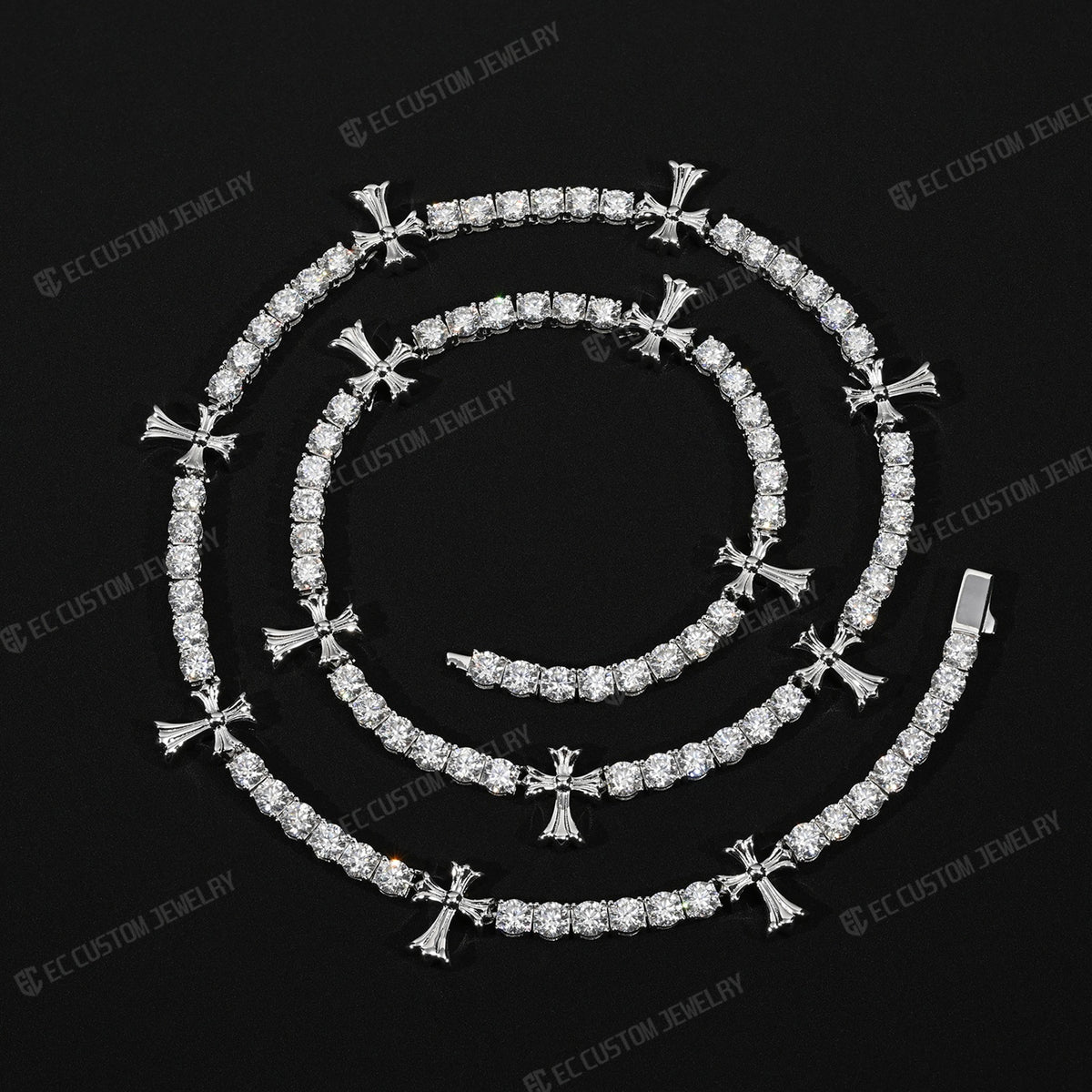 Chrome Cross Tennis Link Chain Necklace Iced Out