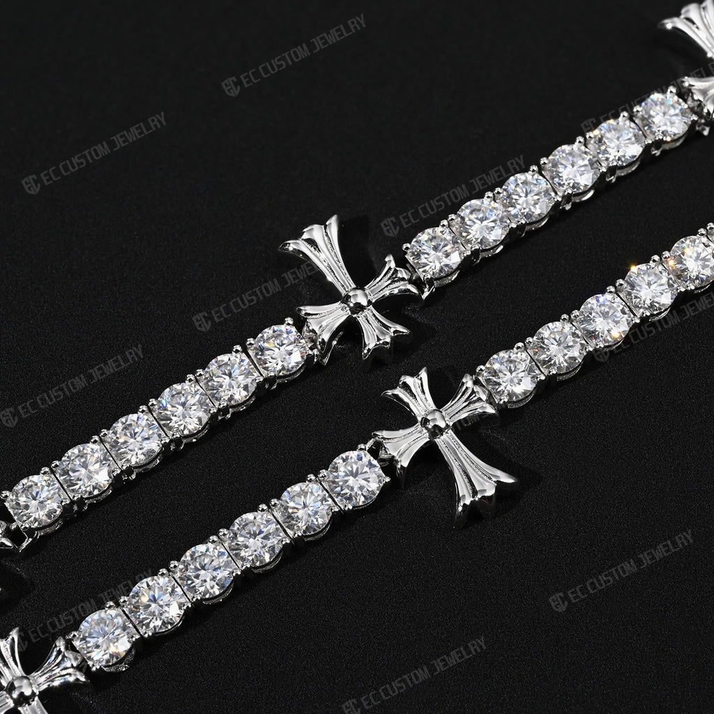 Chrome Cross Tennis Link Chain Necklace Iced Out