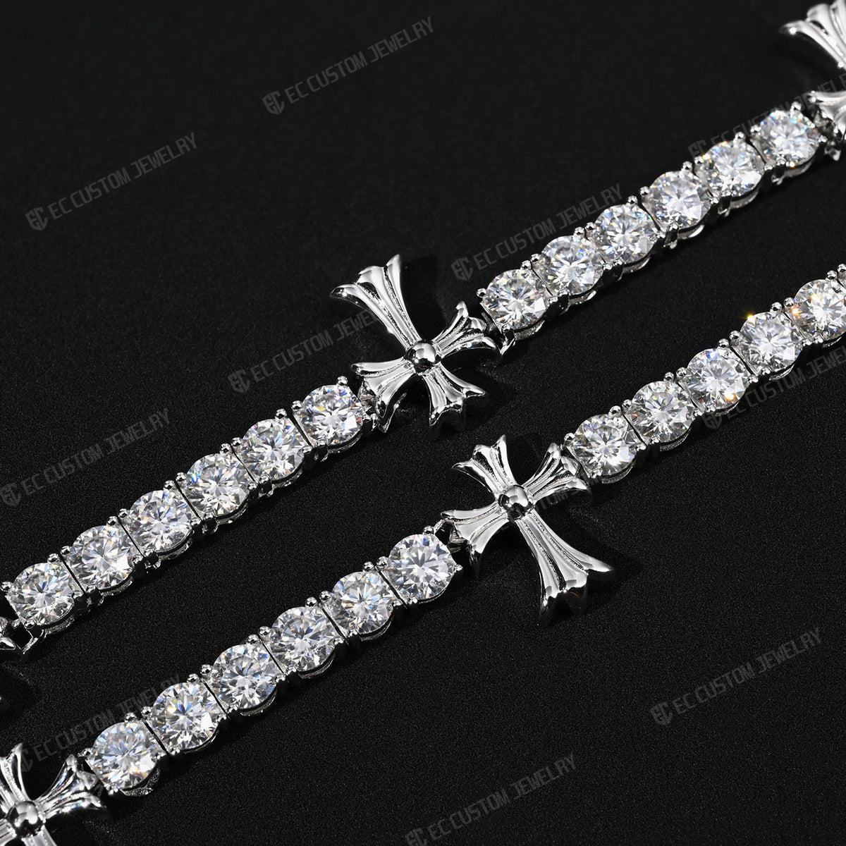 Chrome Cross Tennis Link Chain Necklace Iced Out