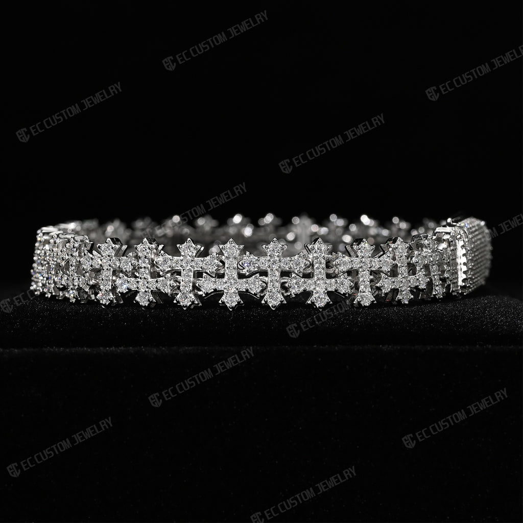 Iced Out Cross Link Bracelet Fully Paved Clasp Chain