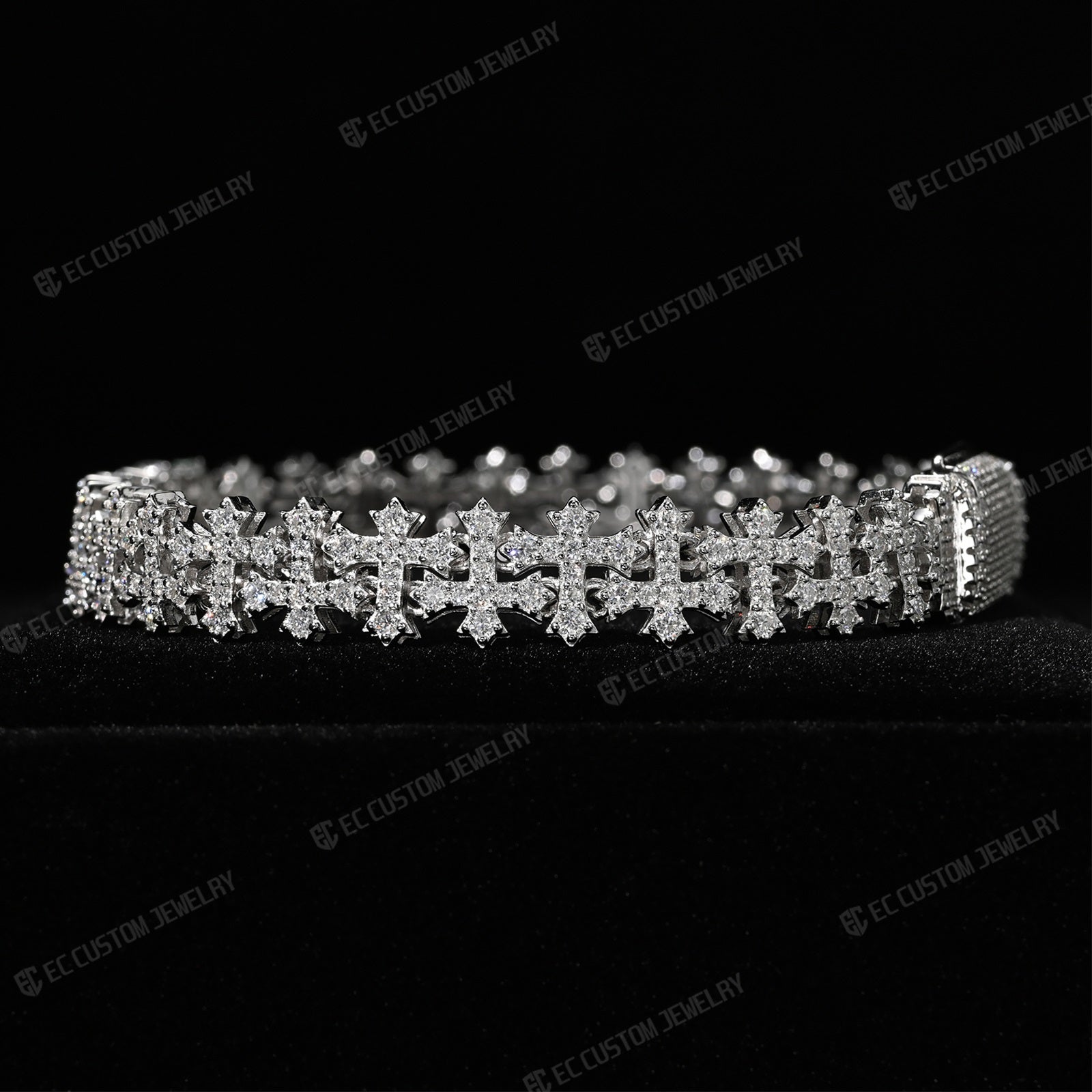 Iced Out Cross Link Bracelet Fully Paved Clasp Chain