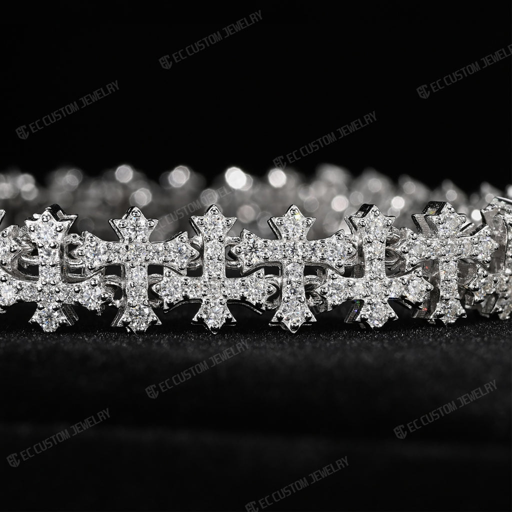 Iced Out Cross Link Bracelet Fully Paved Clasp Chain