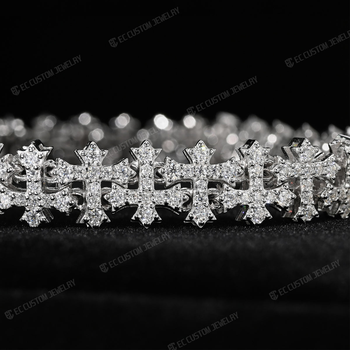 Iced Out Cross Link Bracelet Fully Paved Clasp Chain